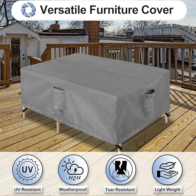 OutdoorLines Outdoor Waterproof Patio Table Furniture Set Covers - Rectangle Couch Sectional Cover Outside Weatherproof Patio Furniture Covering for Deck, Lawn and Backyard 90"L x 64"W x 28"H, Grey