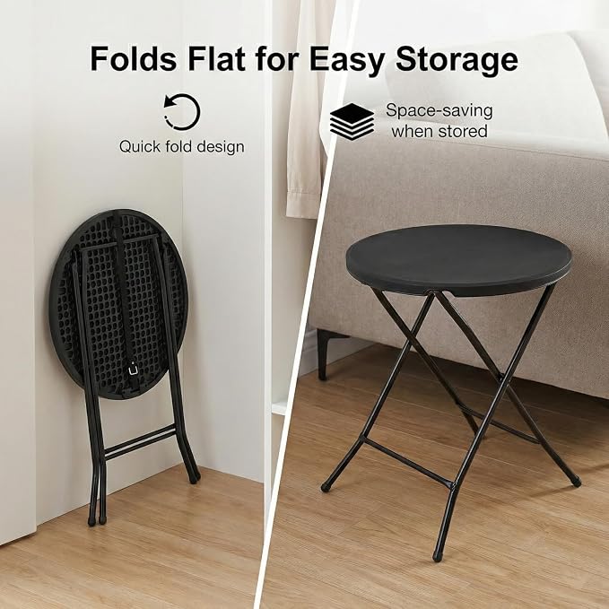 24 Inch Round Folding Bistro Table, Black Indoor/Outdoor Portable Patio Table, 29" Height, Fold-Flat Metal Legs, Small Space Accent Table for Balcony, Porch, Dorm, Apartment