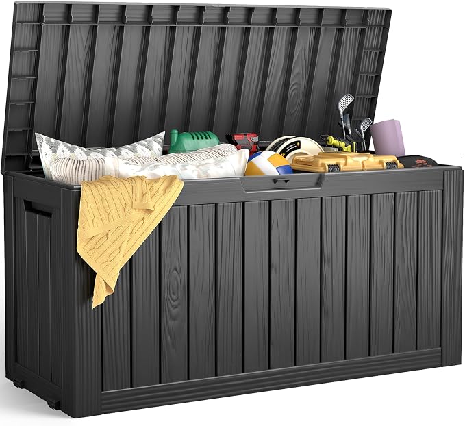 LubanNese Outdoor Storage Box, Waterproof Deck Box, Outdoor Patio Storage Bin, Weatherproof (Black, 75 Gallon)