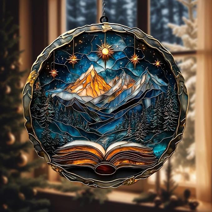 Celestial Opening Book Acrylic Suncatcher, Bookish Suncatchers for Window Hanging Ornament, Art Garden Decor for Book Lover Reader Bookworm, Gifts for Mother's Day, Mom, Grandma, Wife, Women, Nana