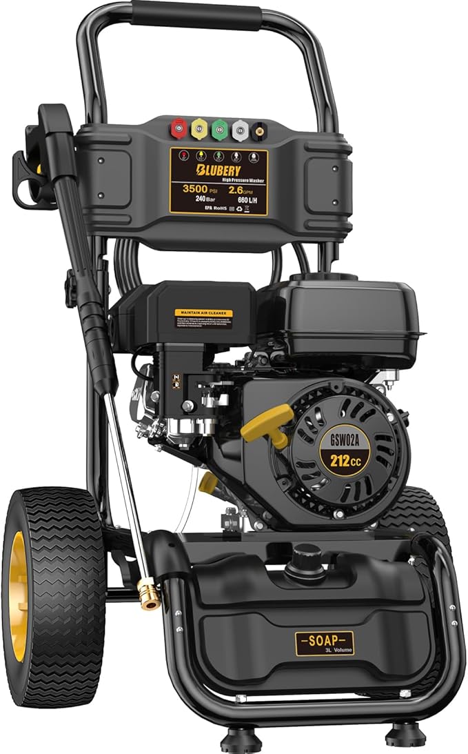 3500 PSI & 2.6GPM Gas Pressure Washer, Heavy Duty Power Washer, 30Ft High Pressure Hose&Soap Tank, 5 Adjustable Nozzles, EPA/CARB/ETL Compliant,Black