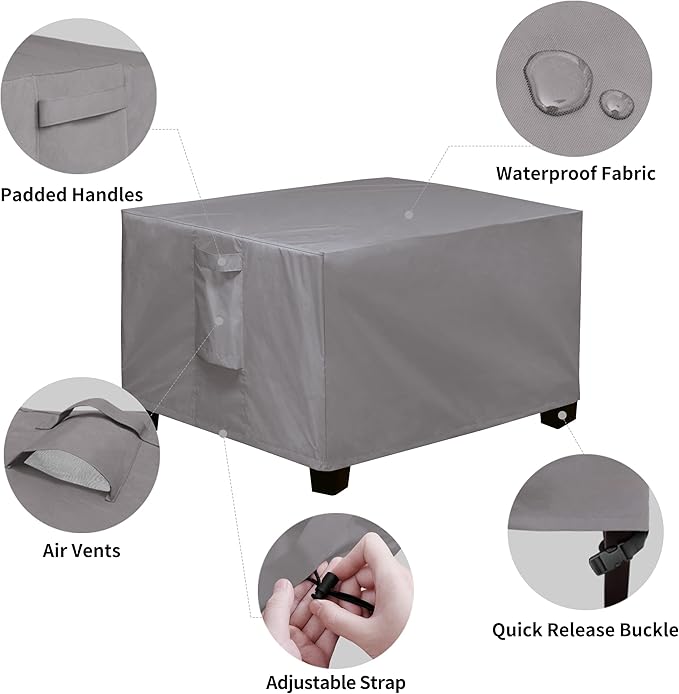 Easy-Going Rectangle Patio Ottoman Cover, Waterproof Outdoor Ottoman Cover, Fade Resistant Patio Side Table Cover, Durable Outdoor Furniture Covers with Sealed Seam (34"x24"x17", Grey)