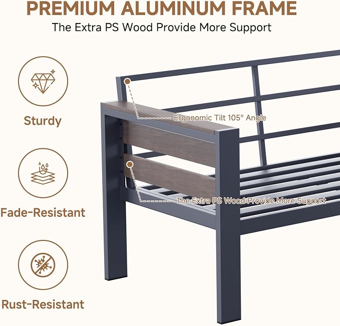 SUNYRISY Aluminum Outdoor Patio Furniture Set with Coffee Table, 2 Piece Metal Outdoor Conversation Sets with Thick Olefin Cushions, Sofa Couch Set for Porch, Deck, Backyard, Lawn, Pool