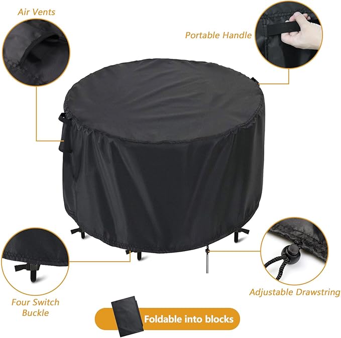 Kingling Patio Furniture Covers Waterproof, Round Patio Table Cover 48 inch Heavy Duty Outdoor Table Cover for Dining & Coffee Table Chair Set, Small Firepit Table All Weather Resistant-48''D x27''H