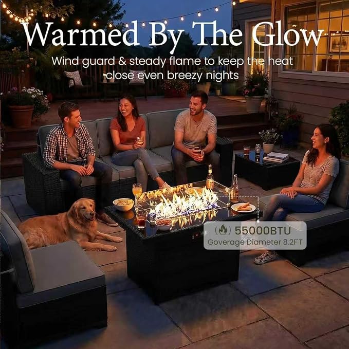LayinSun 13 Pieces Outdoor Patio Furniture Set with 44" Fire Pit Table Rattan Sectional Sofa Conversation Sets