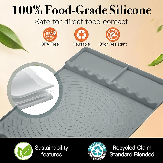 Silicone Grill Mat for Blackstone - BBQ Griddle Tools Side Mat with Drip Pad, Griddle Tools Mat for Outdoor Kitchen Countertop, BBQ Grill Accessories Gifts for Men (Gray)