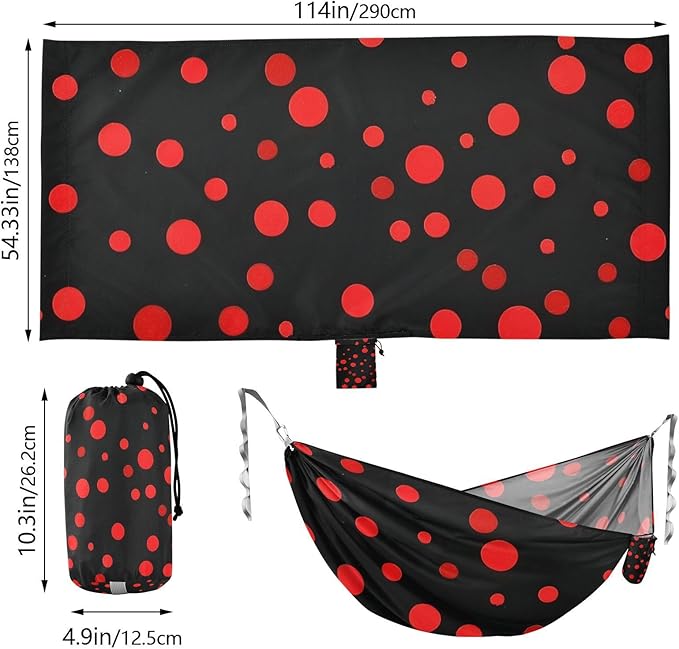 Red Irregular Dots 330lb Capacity Hammocks with Tree Straps Fabric Hammock for Camping Travel Accessories Base para hamacas para adultos