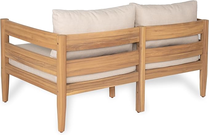 Christopher Knight Home Kory 4-Piece Acacia Wood Patio Furniture Set, Outdoor Conversation Sofa Chat Set with Club Chair and Coffee Table, Patio 4-Seater Seating Group for Backyard Balcony, Teak+Beige