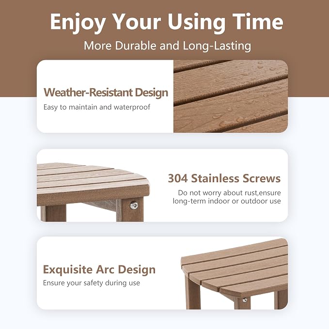 Adirondack Small Outdoor Side Table - Weatherproof HDPE Patio End Table with 2-Tier Storage for Firepit, Balcony, Garden, Poolside or Bathroom (Brown, Set of 2)
