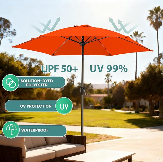 7.5FT Large Outdoor Patio Umbrella with Crank & Tilt - Durable Market Umbrella for Outdoor Patio with 6 Fiberglass Ribs for Poolside,Deck,Yard,Garden