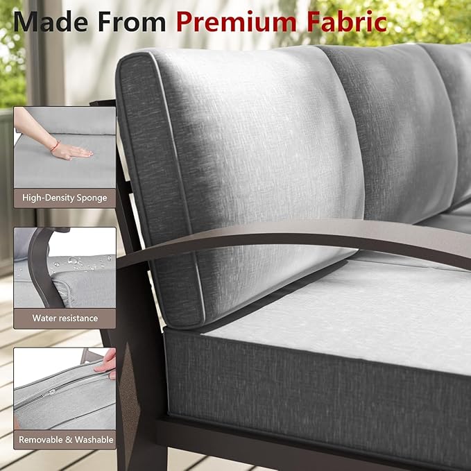 Aluminum Patio Furniture Set with Rectangular Coffee Table, 5 Seats Outdoor Patio Conversation Sets w/5.1" Cushions,Patio Conversation Sets for Garden, Backyard, Porch-Grey