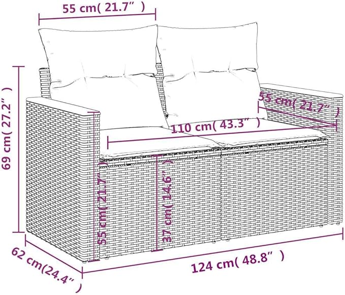 vidaXL Patio Sofa Set with Cushions 7 Piece, Outdoor Conversation Set, Patio Sectional Sofa for Balcony Garden, Modern Style, Gray Poly Rattan