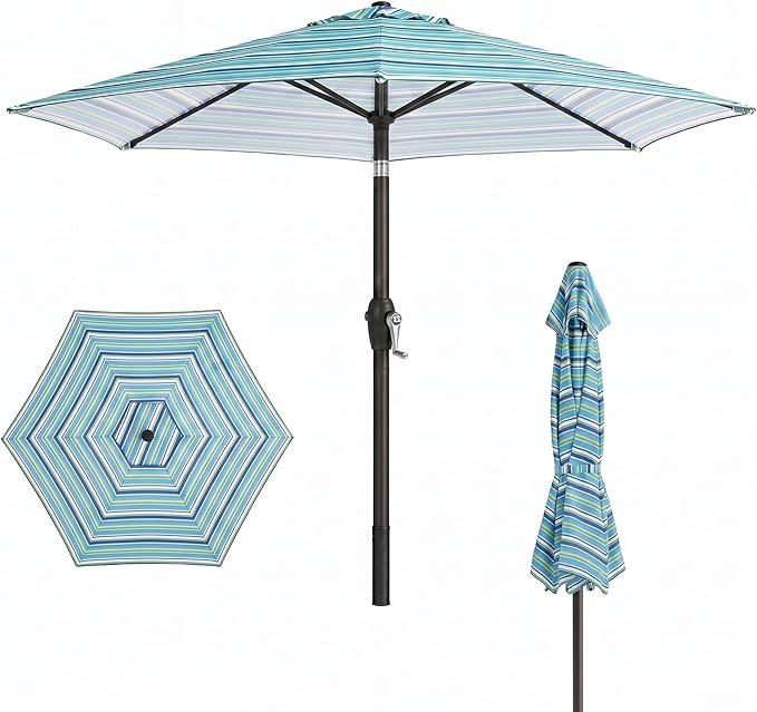 7.5ft Patio Umbrella, Outdoor Table Market Umbrella with Smooth Crank Lift, 6 Windproof Fiberglass Ribs, UPF50+ UV Protection for Deck, Pool, Garden and Backyard