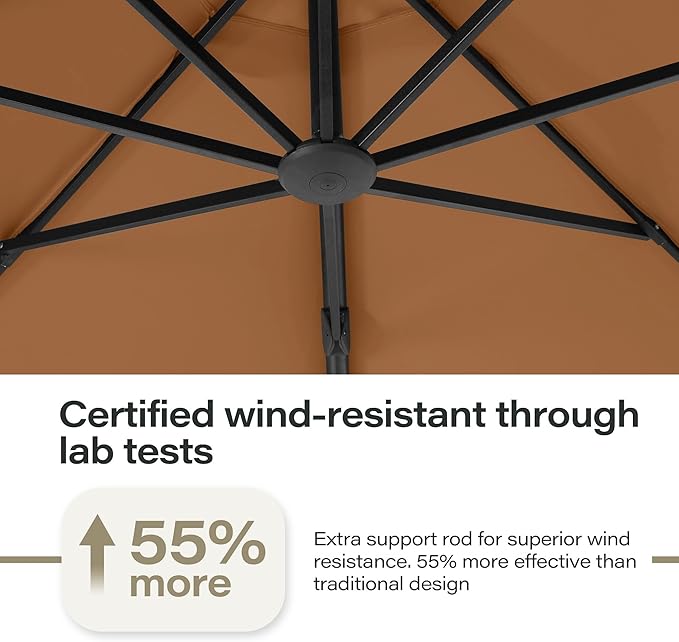 LAUSAINT HOME 12ft Patio Cantilever Umbrella with Base Included, Outdoor Curvy Round Offset Umbrella, Heavy Duty Aluminum, 360° Rotation for Pool, Deck, Lawn, Backyard (Tan)