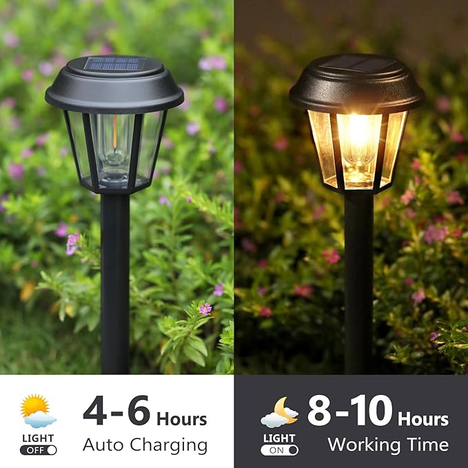 Priddop Solar Pathway Lights Outdoor 12 Pack Solar Lights Outdoor Waterproof 3000K Warm White Tungsten Filament Bulb for Yard Garden Landscape Path Driveway Lawn