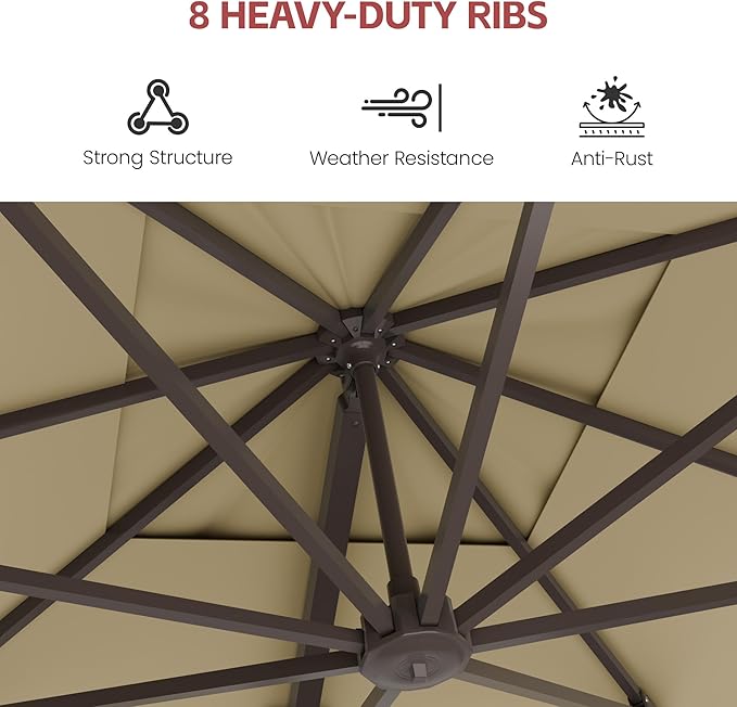 GENTEACO 10X10 FT Cantilever Umbrella, Large Offset Patio Umbrella 6 Angle Tilts & 360° Rotation, Large Square Sun Umbrellas for Outdoor Patio Pool Deck Market, Beige