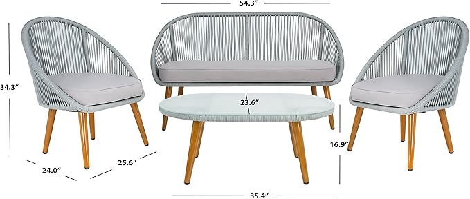 SAFAVIEH Outdoor Collection Halcott Grey Rope/Grey Cushion 4-Piece Conversation Patio Set