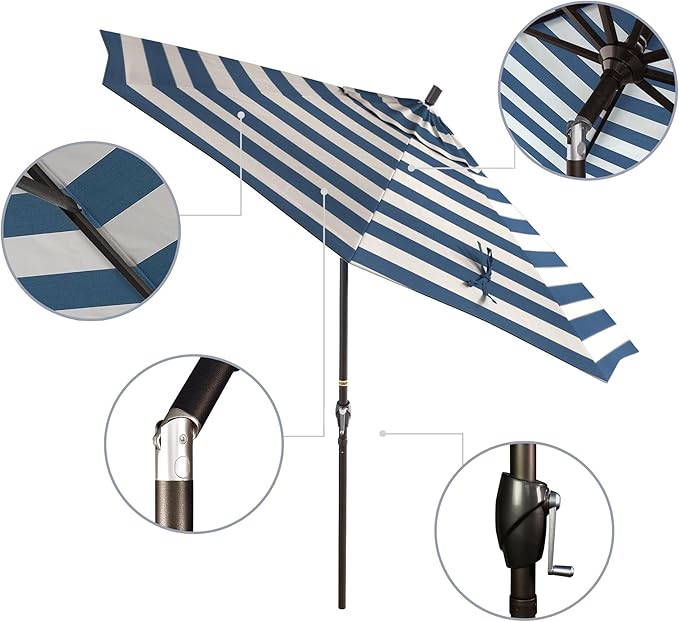 California Umbrella 9' Round Aluminum Market Umbrella, Crank Lift, Push Button Tilt, Bronze Pole