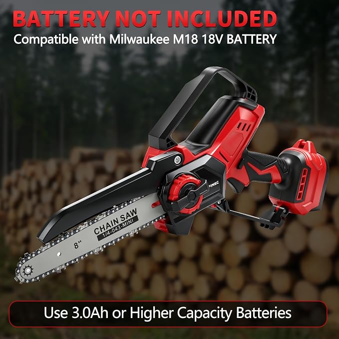 2-in-1 8 Inch Electric Pole Saw for Milwaukee 18V Battery, Brushless Cordless Mini Chainsaw with Extension Pole & 3 Chains, Auto Oiler, 14.5 FT Max Reach for Tree Trimming Branch Cutting (No Battery)