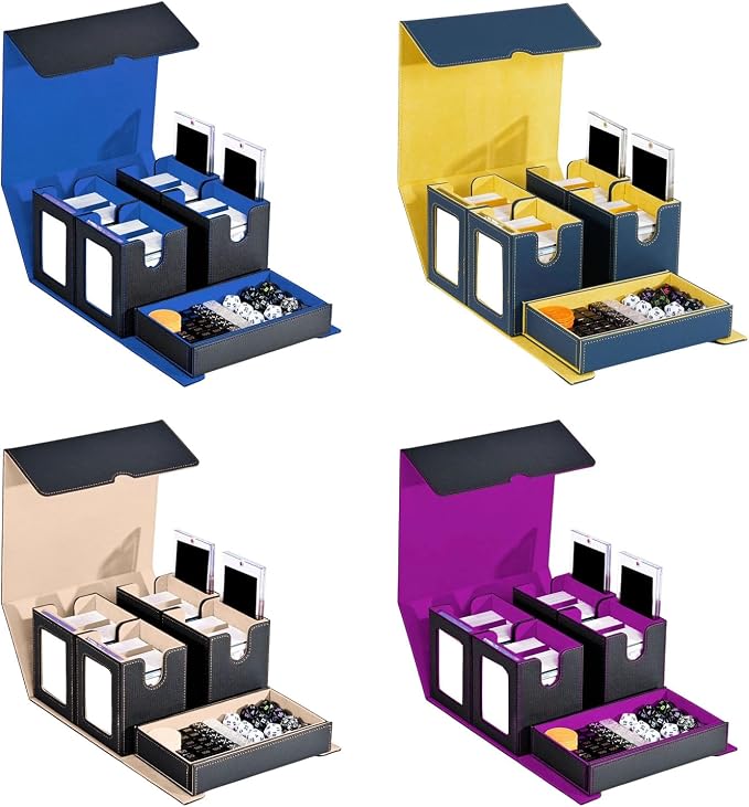 Card Storage Box with Holders and Dices Tray Multifunctional Deck Organizers with Removable Dividers Portable Carrying Organisers Case
