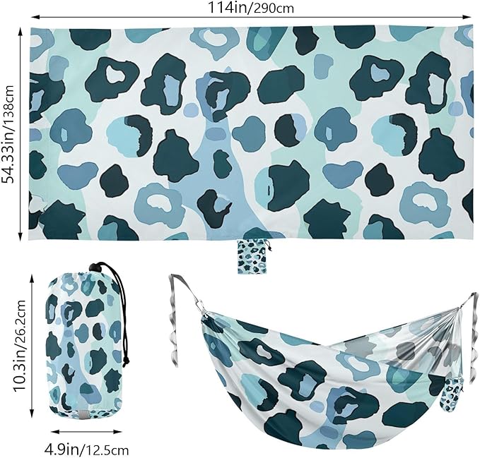 Leopard Print Blue 330lb Capacity Camping Hammock Tree Hammock for Indoor Outdoor Patio hamacas para adultos 2 Personas