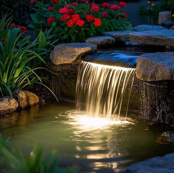 Warm White Pond Lights, Outdoor 10 Ft Cord Underwater Light 12W IP68 Waterproof Garden Lights Spotlight for Lawn Decorative Lamp 3000K Warm White Spotlights with US Plug 2 Lights