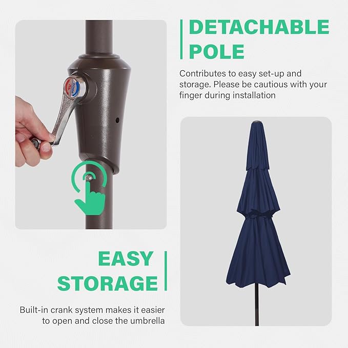 JEAREY 3 Tiers 9 FT Patio Umbrellas Outdoor Table Umbrella with Push Button Market Umbrella 8 Sturdy Ribs UV Protection Waterproof for Garden,Navy