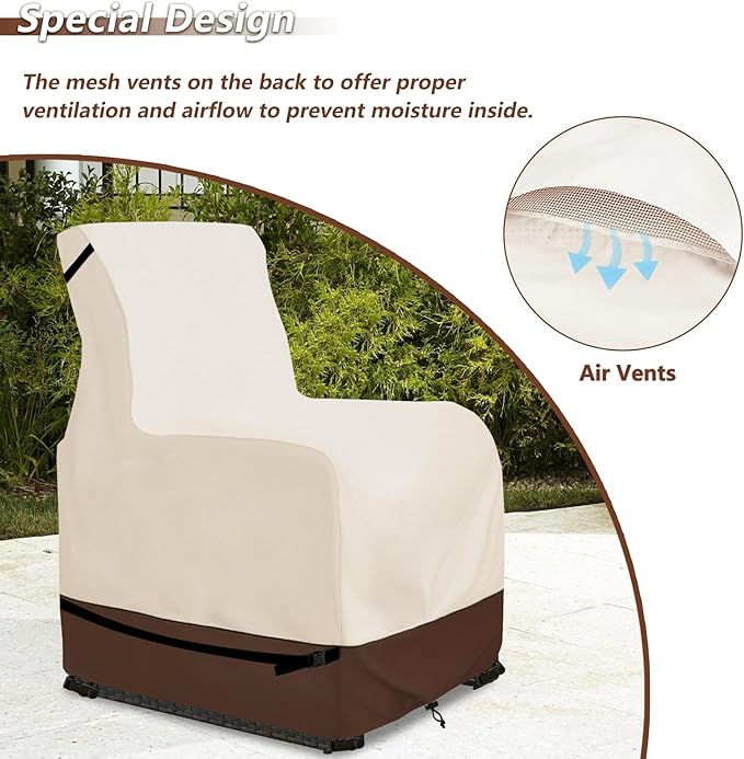 Outdoor Recliner Chair Covers,Patio Swivel Chair Covers,600D Heavy Duty Waterproof Patio Rocking Chairs Cover,Outdoor Furniture Covers for All Weather Protection.Beige & Brown