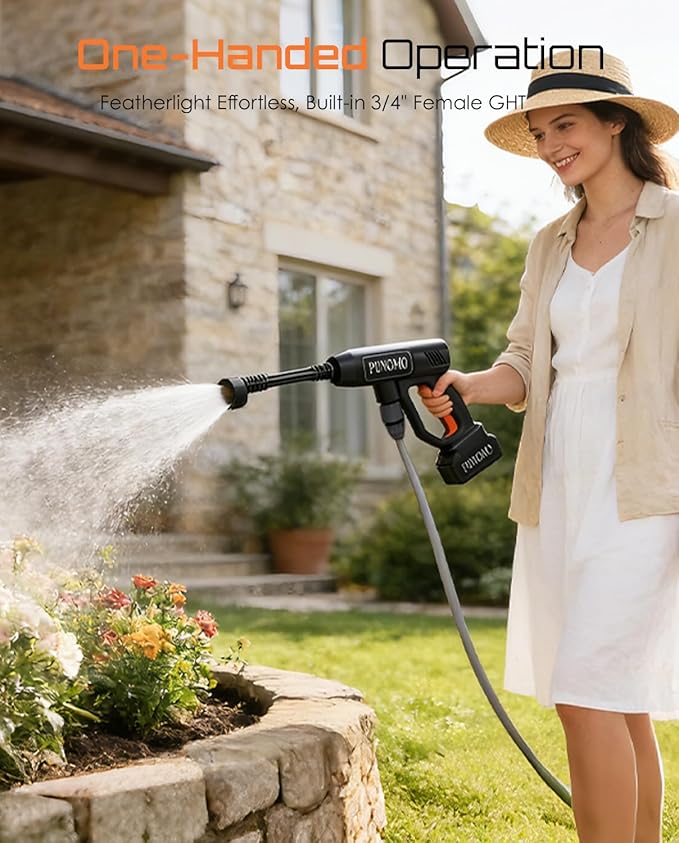 Cordless Portable Washer, Brushless Battery Operated, Lightweight Washer Gun with 6-in-1 Nozzle & 17FT Hose, Foam Pot, Storage Bag; Handheld Power Cleaner for Car, Driveway, Garden, Patio & Fence