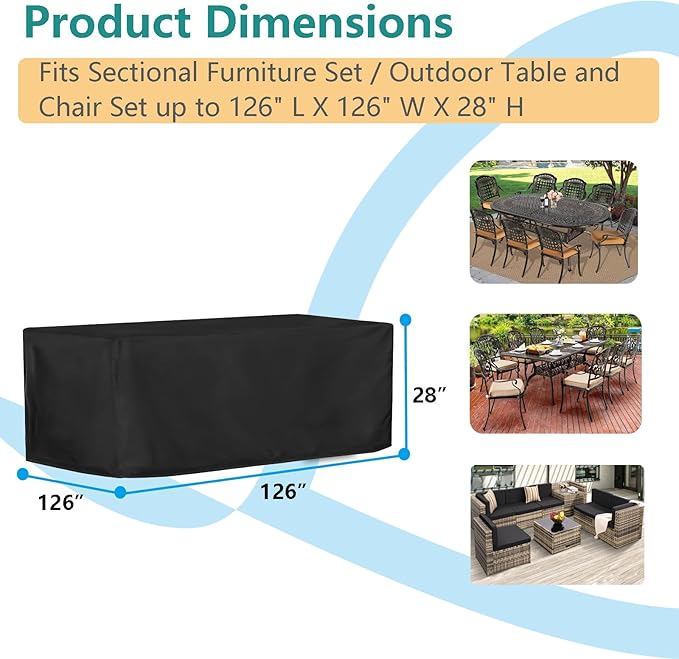 Oslimea Patio Furniture Covers Waterproof, Outdoor Sectional Sofa Set Cover Couch Cover for Wicker Rattan Table Chair, 126" L x 126" W x 28" H