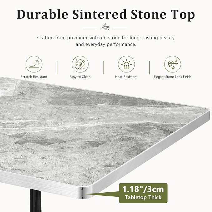 31.5" Outdoor Dining Table, Square Bistro Table w/Sintered Stone Tabletop | and Cast Iron Base, Weather Resistant Anti-Rust Small Bistro Table for 2-4 for Outdoor Garden Café Use (Silver Gray)