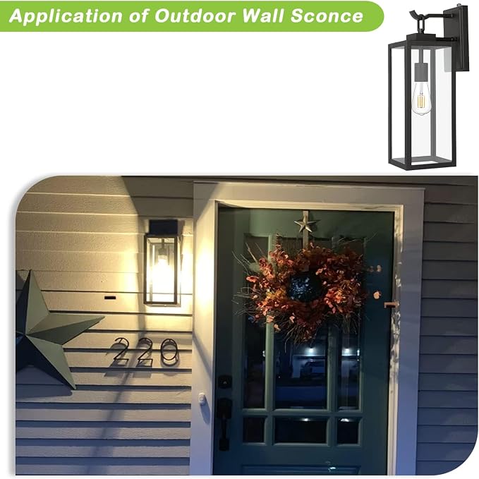 hykolity 18 Inch Dusk to Dawn Black Waterproof Outdoor Wall Light for Patio | Large Size Exterior Lantern with Glass Shade, Anti-Rust Outdoor Light Fixture Wall Mount for House, Patio, Garage, Backyard