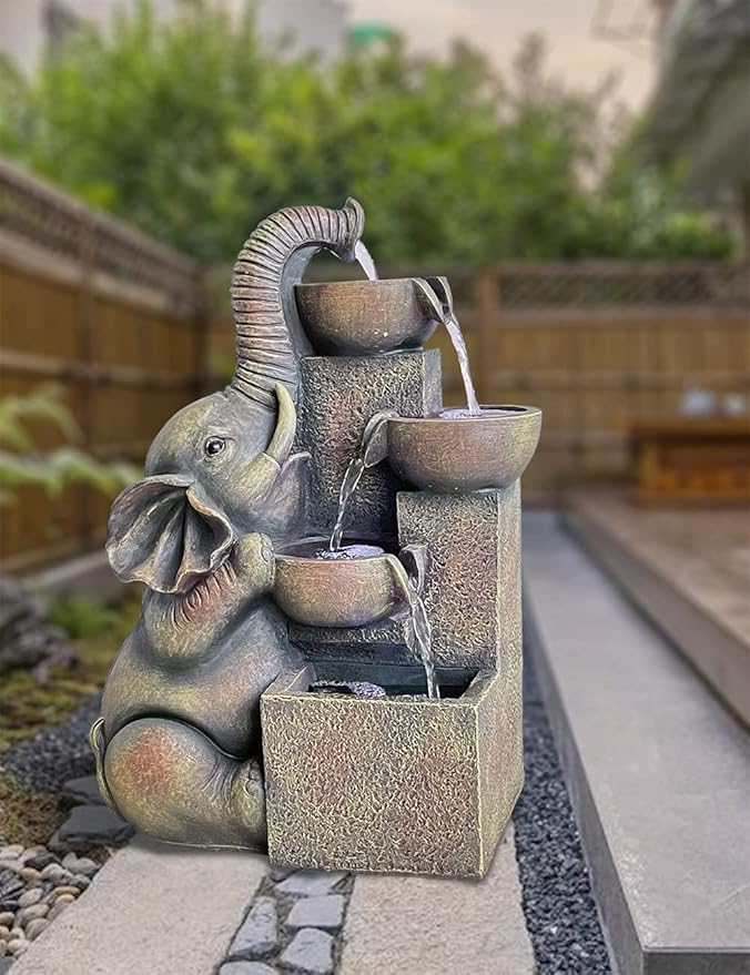 SEINHIJO Outdoor Floor Water Fountain Fengshui Waterfall Modern Decor Gift for Garden Yard Patio LED Lights 15 x 9 x 20 Inch