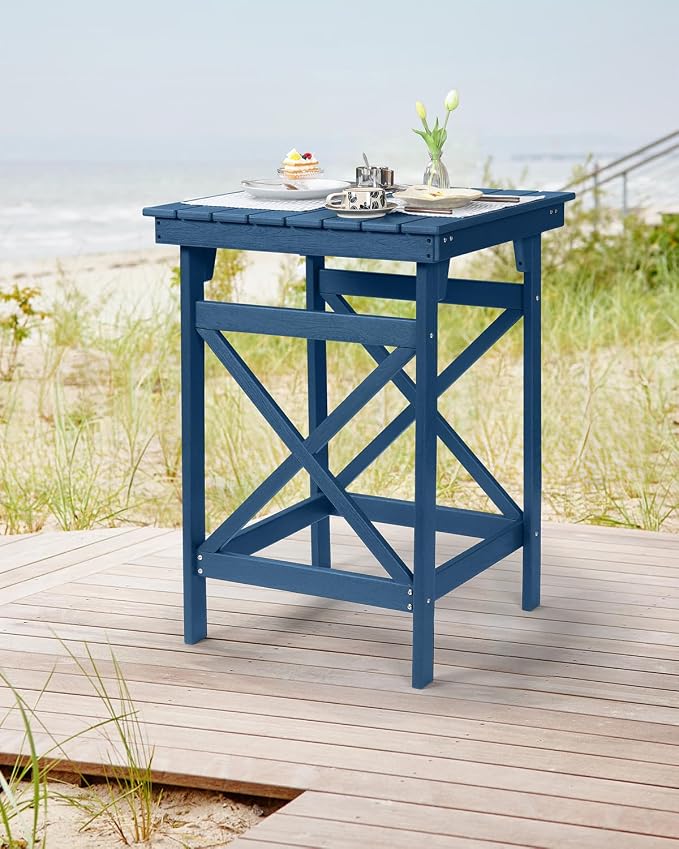HDPE Outdoor Bar Table, 41" Adirondack Outdoor Bar Height Table, All Weather HDPE High Top Pub Table, Square HDPE Patio Bar Tables for Balcony, Deck, Backyard, Poolside, Navy
