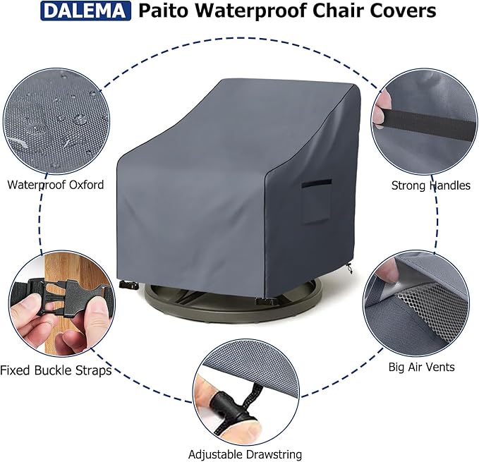 Outdoor Swivel Chair Cover 2 Pack,600D Heavy Duty 100% Waterproof Outdoor Chair Covers,Patio Furniture Covers for Swivel Patio Chairs,33" W x 35" D x 36" H,Grey