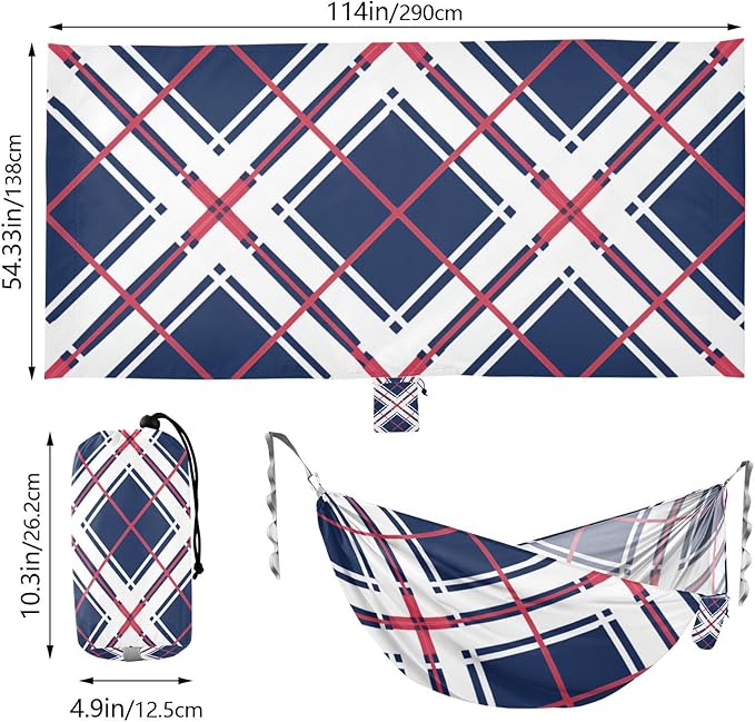 Red Blue Ckecered Plaid 330lb Capacity Hammocks with Tree Straps Fabric Hammock for Patio Backyard Lounge Base hamaca inflable para Piscina