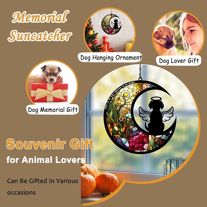 BamLue Dog Memorial Suncatcher for Windows Memorial Ornament, Pet Sympathy Gift to Memorialize The Loss, Angel Dog Sun Catchers with Personalized Decorations in Loving Memory for Loss