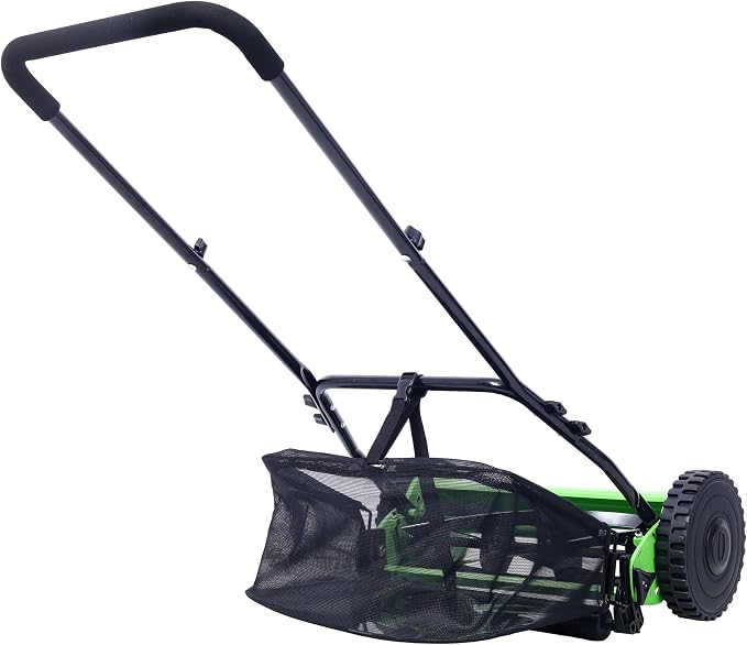 16-Inch 5-Blade Push Reel Lawn Mower with Grass Catcher, 4 Wheels (Green)