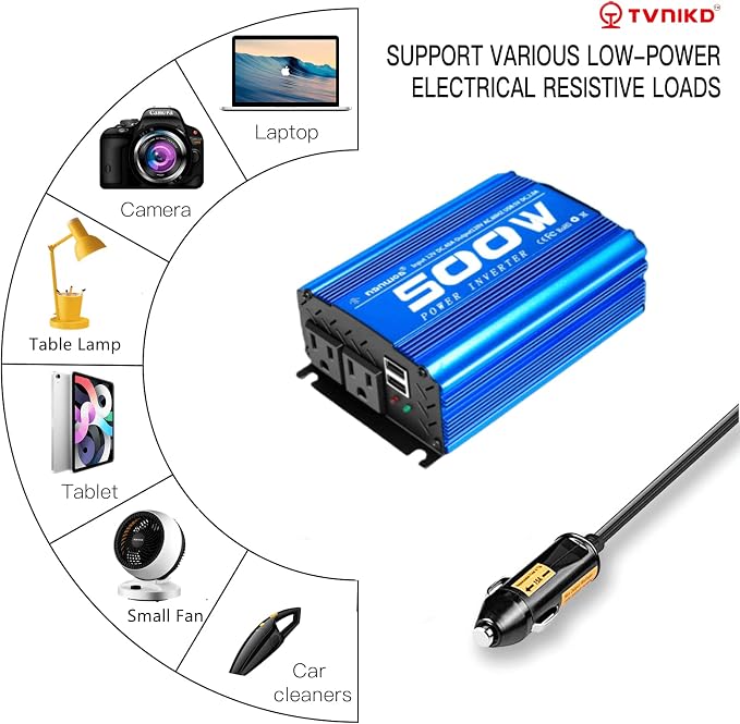 Power Inverter car Inverter Rate 500W / Peak 1000W DC12V to AC 110V RV Inverter with 2 AC Outlets 2USB Ports…