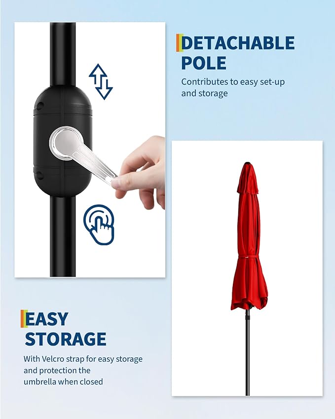 GarveeLife 9 ft Patio Umbrella, Outdoor Table Market Umbrella with Push Button Tilt and Crank, 8 Sturdy Ribs UV Protection Waterproof for Garden, Deck, Backyard, Pool (Red)
