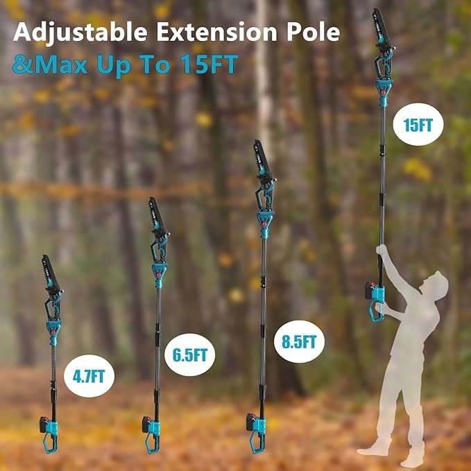 2-In-1 Cordless 8 Inch Pole Saw & Chainsaw Compatible with Makita 18V Battery (No Battery), Brushless Electric Chainsaw with Extension Pole, 15ft Max Reach for Tree Trimming Branch Cutting