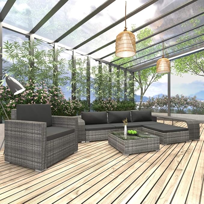 Patio Lounge Set with Cushions,Outdoor Furniture,Outdoor Furniture Sets,Patio Conversation Sets,for Garden,Deck,Backyard,8 Piece Poly Rattan Gray