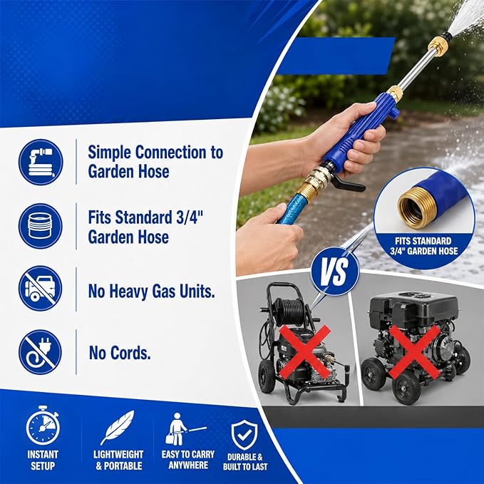High Pressure Power Washer Wand, 2‑in‑1 Metal Water Jet Nozzle with 2 Spray Tips & Quick Connectors, Heavy Duty Hose Sprayer for Car Patio Deck Outdoor Cleaning