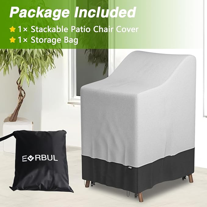 EVRBUL Stackable Patio Chair Cover Heavy Duty 420D Outdoor Chair Cover Waterproof and All Weather Protection Fit for 4-6 Stackable Dining Chairs 36"Lx28"Wx47"H