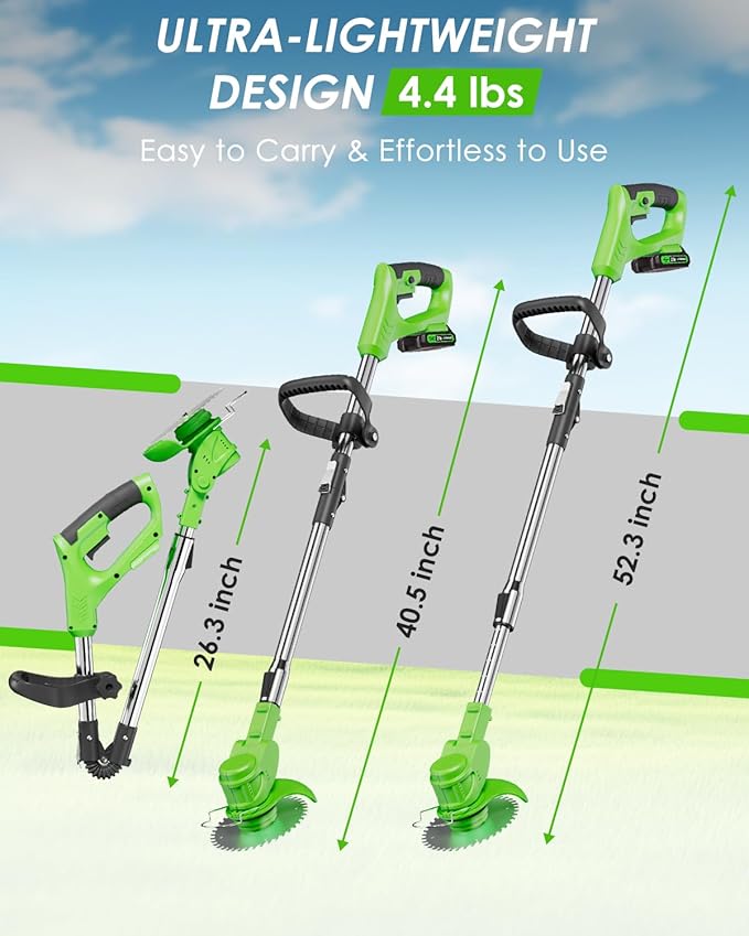 Cordless Weed Wacker, 2-in-1 stringless Weed Wacker, Foldable 2.0Ah Battery Powered Weed Trimmer Stringless Grass Trimmer/Edger Lawn Tool for Yard Lawns Garden