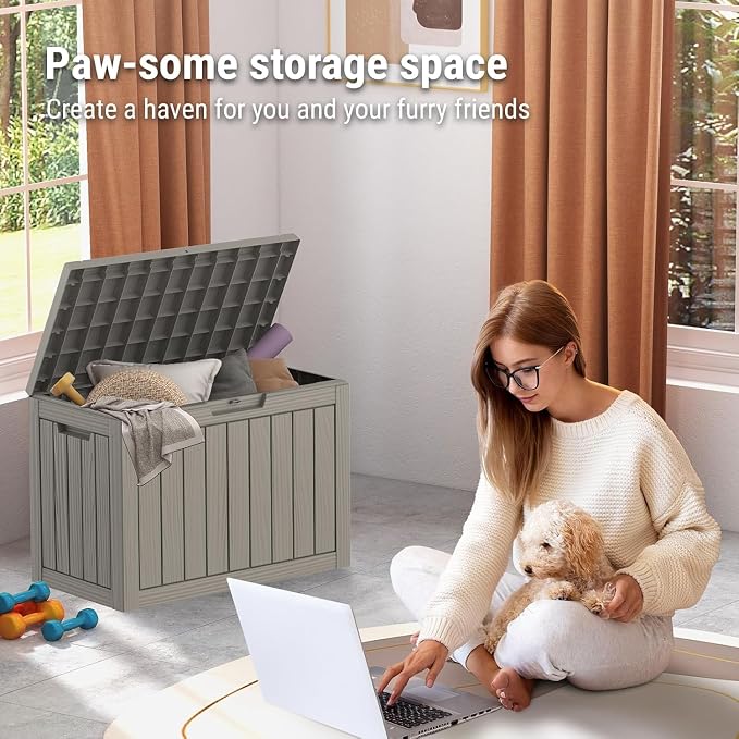 Outdoor Storage Box, 50 Gallon Waterproof Deck Storage Box, Lockable Patio Storage Bins for Package Delivery, Porch, Garden Tool, Cushions, Anti-Theft Weatherproof & UV-Resistant Parcel Drop Box