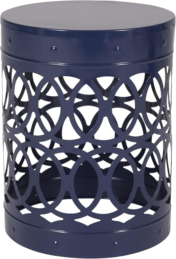 Set of 2 Round Metal Patio Side Tables Steel Accent End Tables with Geometric Circle Cut-Outs Weather Resistant Small Outdoor Furniture for Deck Pool Yard Balcony No Assembly,Navy Blue