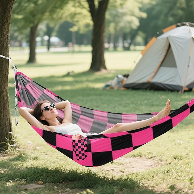 Purple and Black American Plaid 330lb Capacity Outdoor Hammocks with Tree Straps Indoor Hammock for Camping & Hiking Essential hamaca para adultos