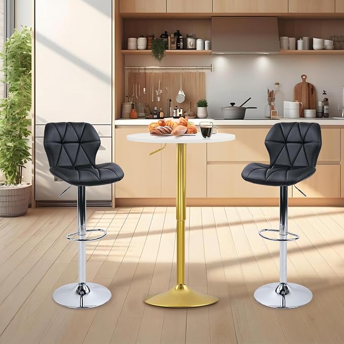 CLATINA Round Bar Pub Tables Set of 8, 26"-36" Height Adjustable Bistro Table with Gold Base, 360° Swivel High Top Cocktail Table for Home Kitchen Party Drink Restaurant Wedding Cafe Reception, White