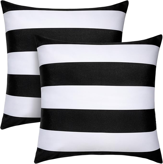 Pack of 2 18x18 Outdoor Pillows, Waterproof Throw Pillows with Inserts, Decorative Patio Pillows for Garden, Couch, Furniture, Sofa, Bed, Living Room(Black and White)